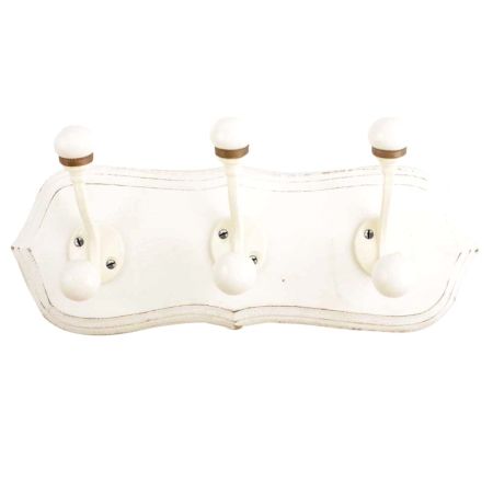 White Cream Double Loop Ceramic Iron Wooden Hooks